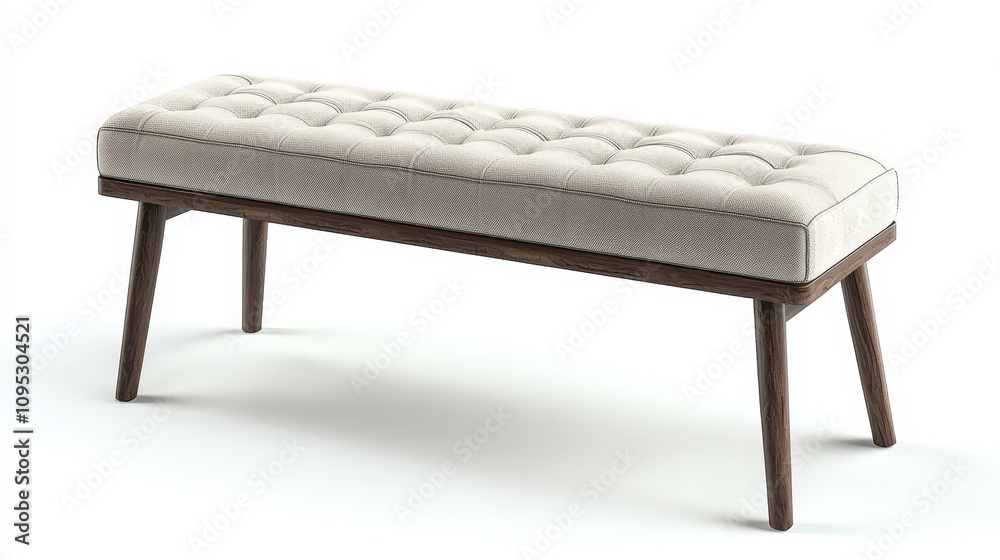 Elegant upholstered bench with wooden legs for modern interiors Elegant upholstered bench with wooden legs for modern interiors