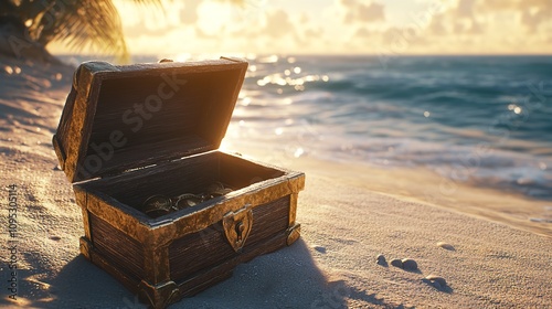 Open treasure chest on the beach

 photo