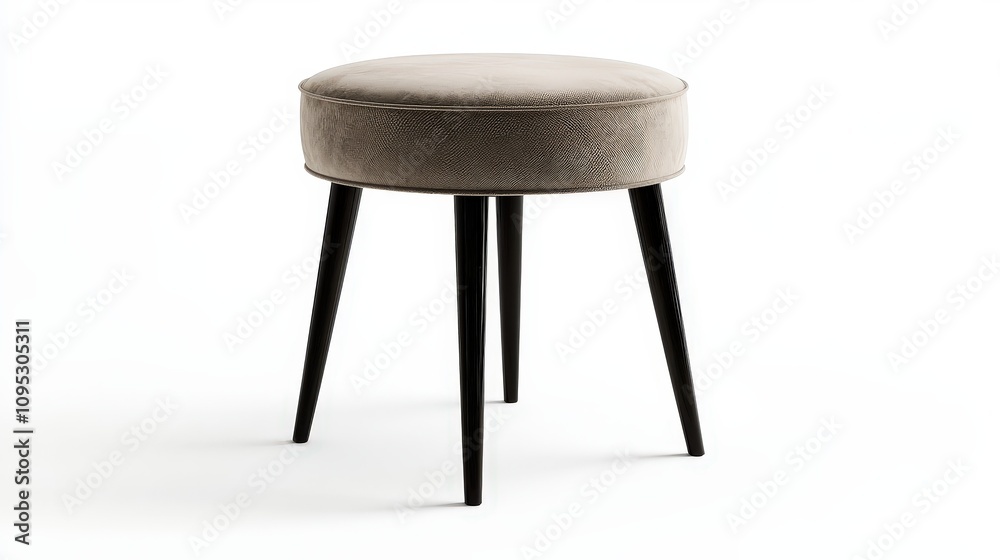 Modern minimalist round stool with black legs on white background Modern minimalist round stool with black legs on white background