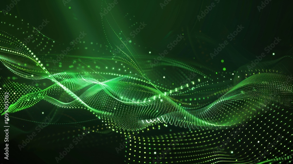 Abstract Green Wave of Particles Background Abstract Green Wave of Particles Background