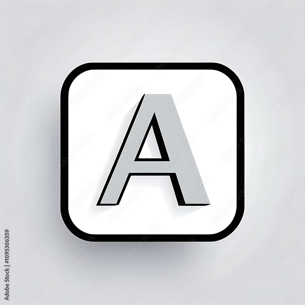 letter A icon in light grey and silver square for UI UX letter A icon in light grey and silver square for UI UX