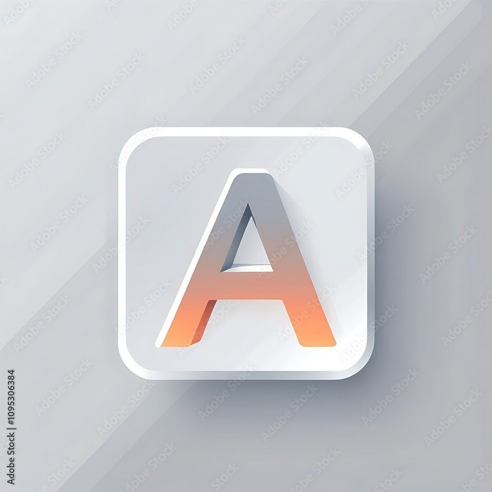 letter A icon in light grey and silver square for UI UX letter A icon in light grey and silver square for UI UX