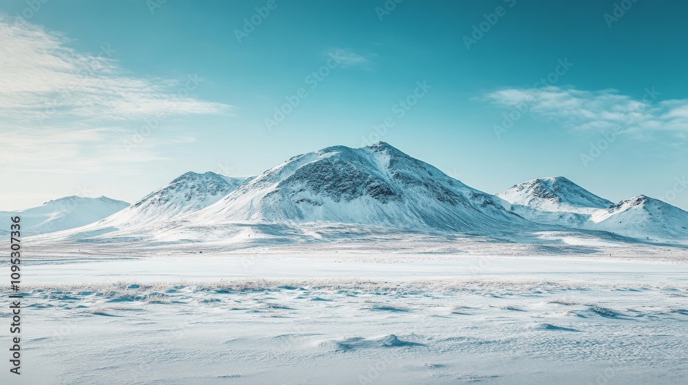 Snow covered mountains under a bright blue sky