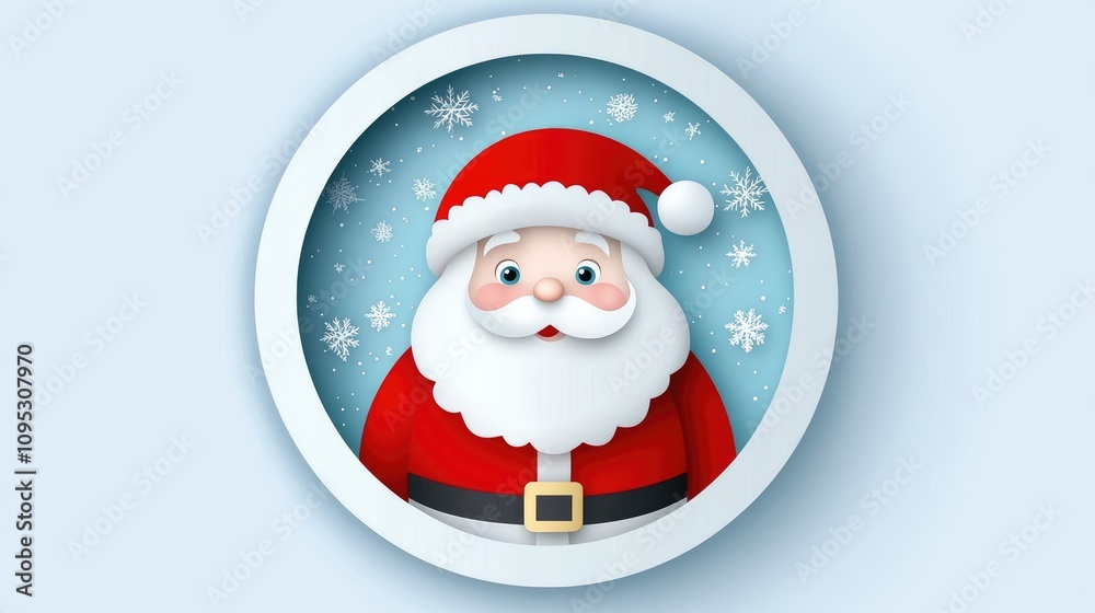 Vector illustration of Santa Claus with snowflakes in a circular frame for festive designs Vector illustration of Santa Claus with snowflakes in a circular frame for festive designs