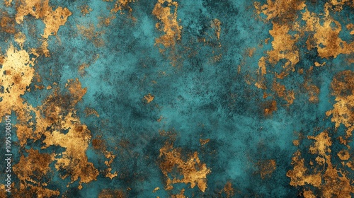 A vibrant turquoise background with gold textures creating a striking contrast, perfect for artistic designs.