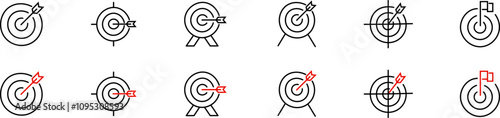 Target icon set. Target with red arrow. Set of goals. Goal, challenge, objective icon. . Vector illustration