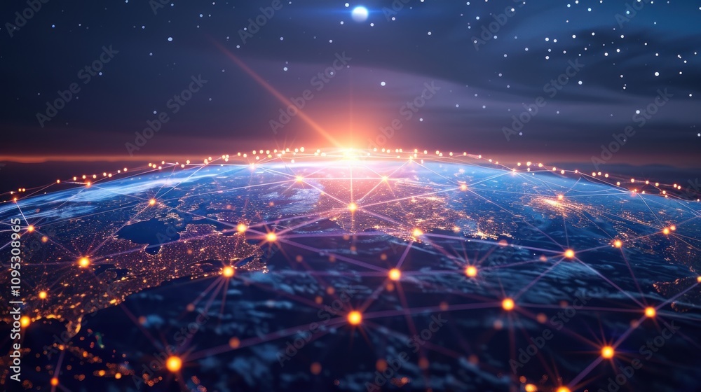 Obraz premium Global Network Connection - Earth at Night