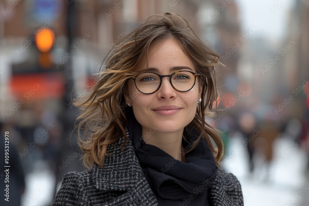 Smiling Woman with Glasses Posing Confidently During Break in the City Smiling Woman with Glasses Posing Confidently During Break in the City