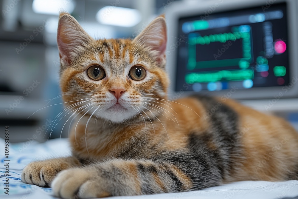 A veterinarian performs an ultrasound on a cat in a state-of-the-art clinic. Generative AI A veterinarian performs an ultrasound on a cat in a state-of-the-art clinic. Generative AI