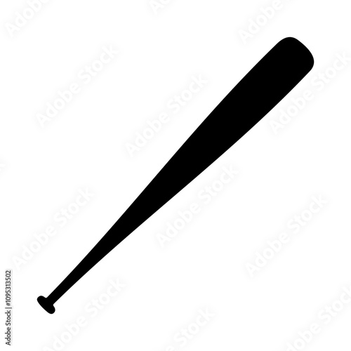 Baseball Bat Silhouette Vector Illustration. This vector graphic displays a solid black silhouette of a classic baseball bat. The bat features a sleek, streamlined design with a rounded tip.