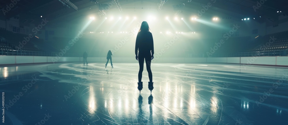 Silhouette of a Figure on an Ice Skating Rink Silhouette of a Figure on an Ice Skating Rink