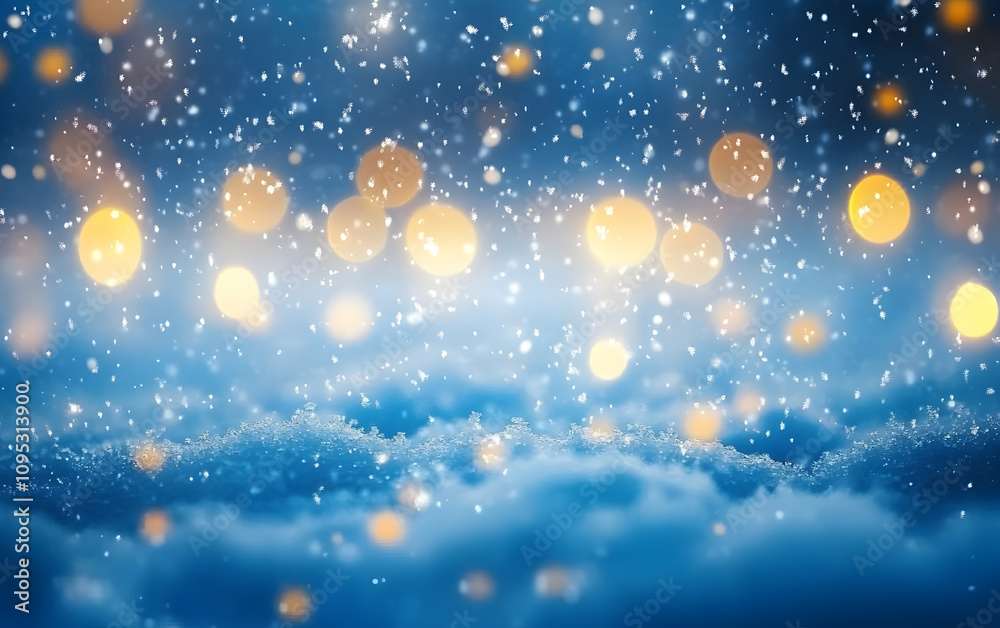 Blur snow blue background. Soft snowfall against a blurred blue background with glowing bokeh lights, creating a peaceful winter ambiance. Blur snow blue background. Soft snowfall against a blurred blue background with glowing bokeh lights, creating a peaceful winter ambiance.