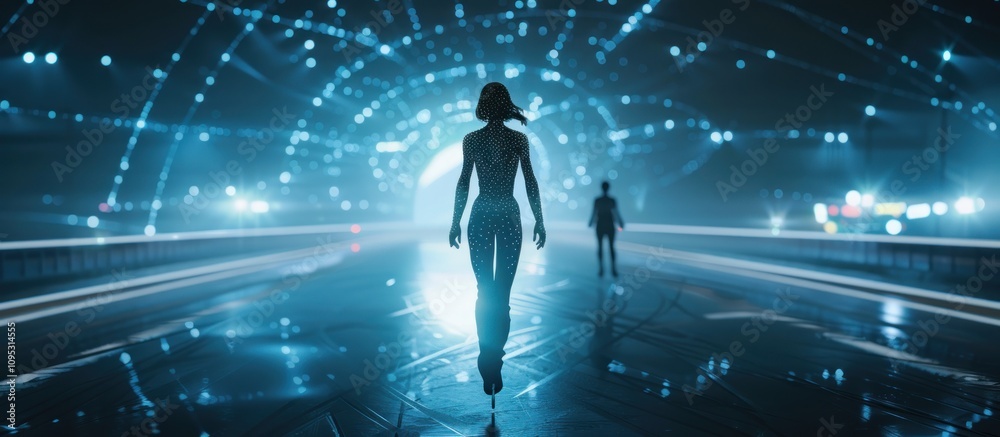 Woman walking toward the unknown light Woman walking toward the unknown light
