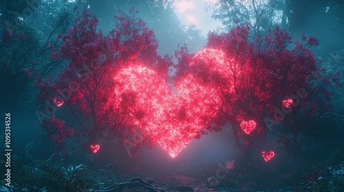 Wallpaper Mural Heart-shaped Glow in Mystical Forest at Night Torontodigital.ca