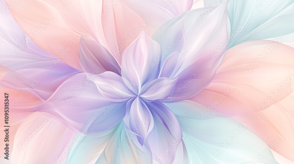 Delicate Pastel Flower Design with Translucent Petals in Lavender, Peach, and Mint - Dreamy Abstract Background | High Resolution Delicate Pastel Flower Design with Translucent Petals in Lavender, Peach, and Mint - Dreamy Abstract Background | High Resolution