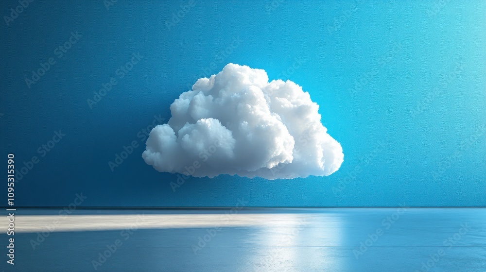 Single white cloud floats in a blue room. Single white cloud floats in a blue room.