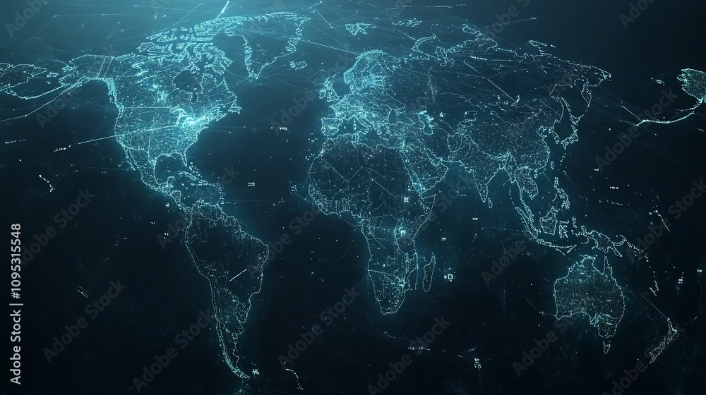 Global network connection, digital world map. (1)