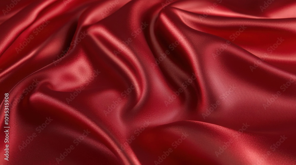 Fototapeta premium Luxurious red satin fabric with soft folds and a shimmering sheen, creating an elegant and rich texture.