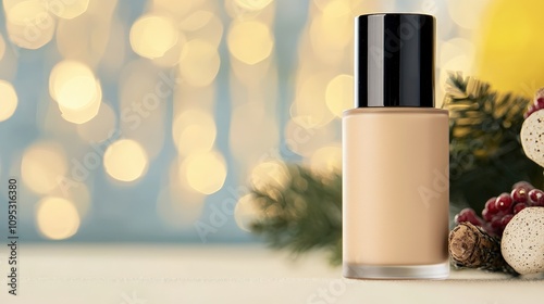 Wallpaper Mural Elegant cosmetic bottle with festive decorations and soft bokeh background. Torontodigital.ca