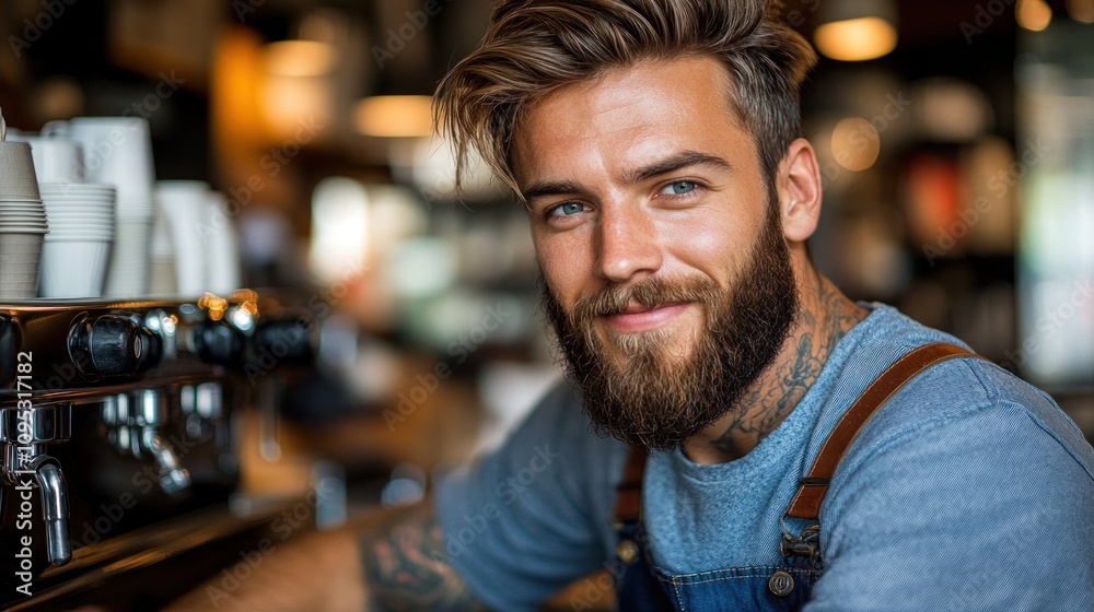 Obraz premium Smiling barista at coffee shop counter.