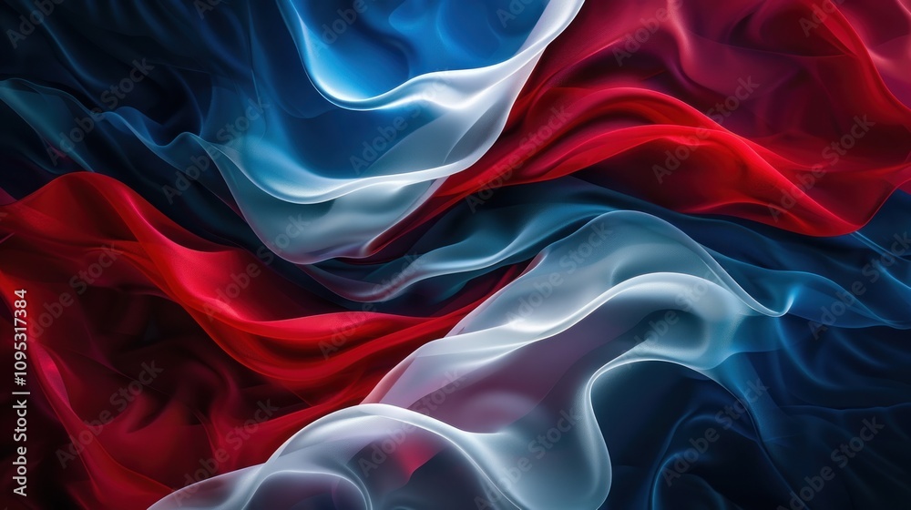 Obraz premium Abstract Red, White, and Blue Silk Fabric