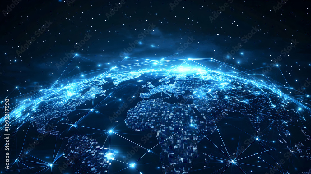 Realistic illustration of a digital connection between global servers symbolizing internet infrastructure Realistic illustration of a digital connection between global servers symbolizing internet infrastructure