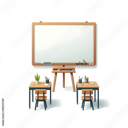 Wooden whiteboard vector design on classroom isolated on a white background