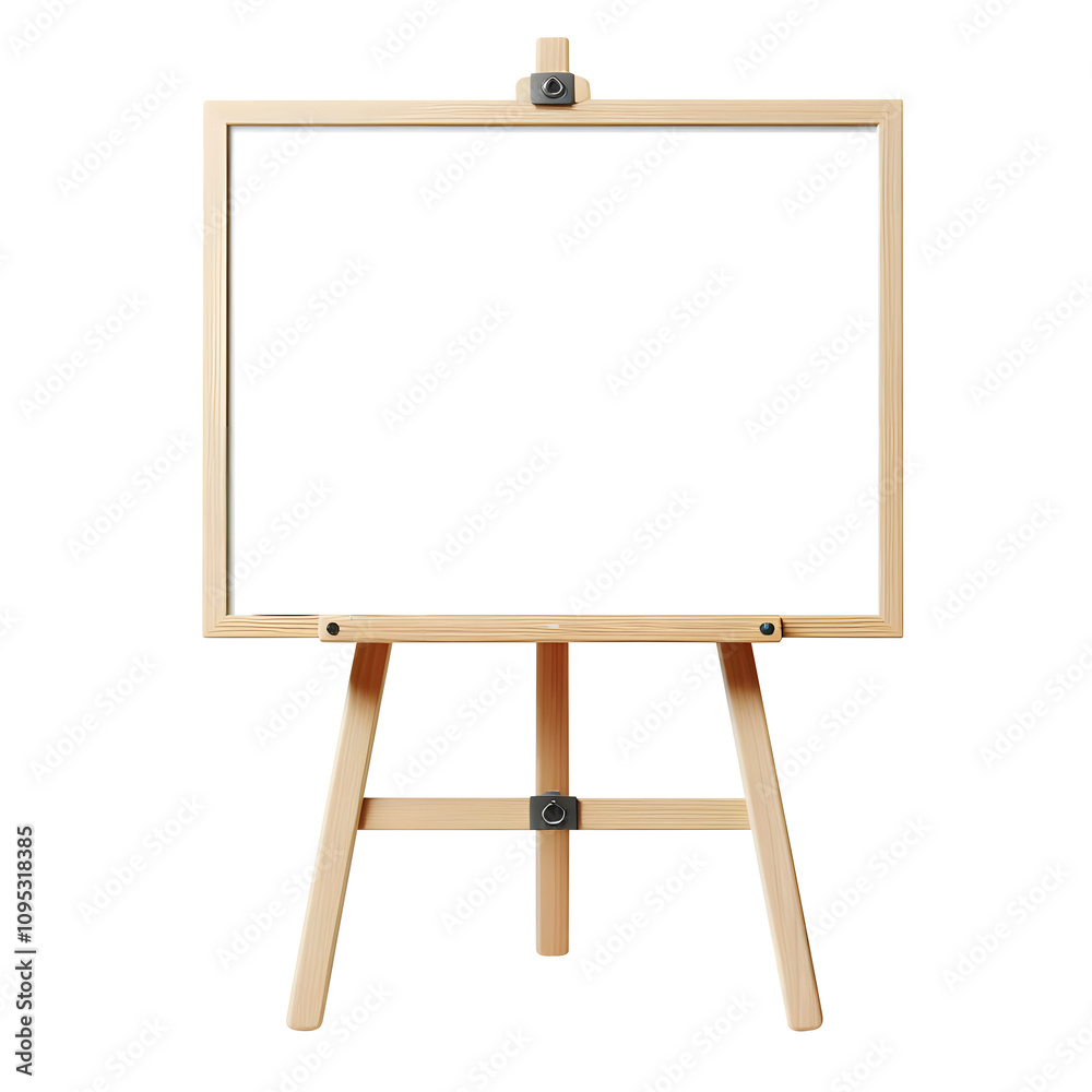 Realistic wooden frame stand whiteboard isolated on a transparent background Realistic wooden frame stand whiteboard isolated on a transparent background