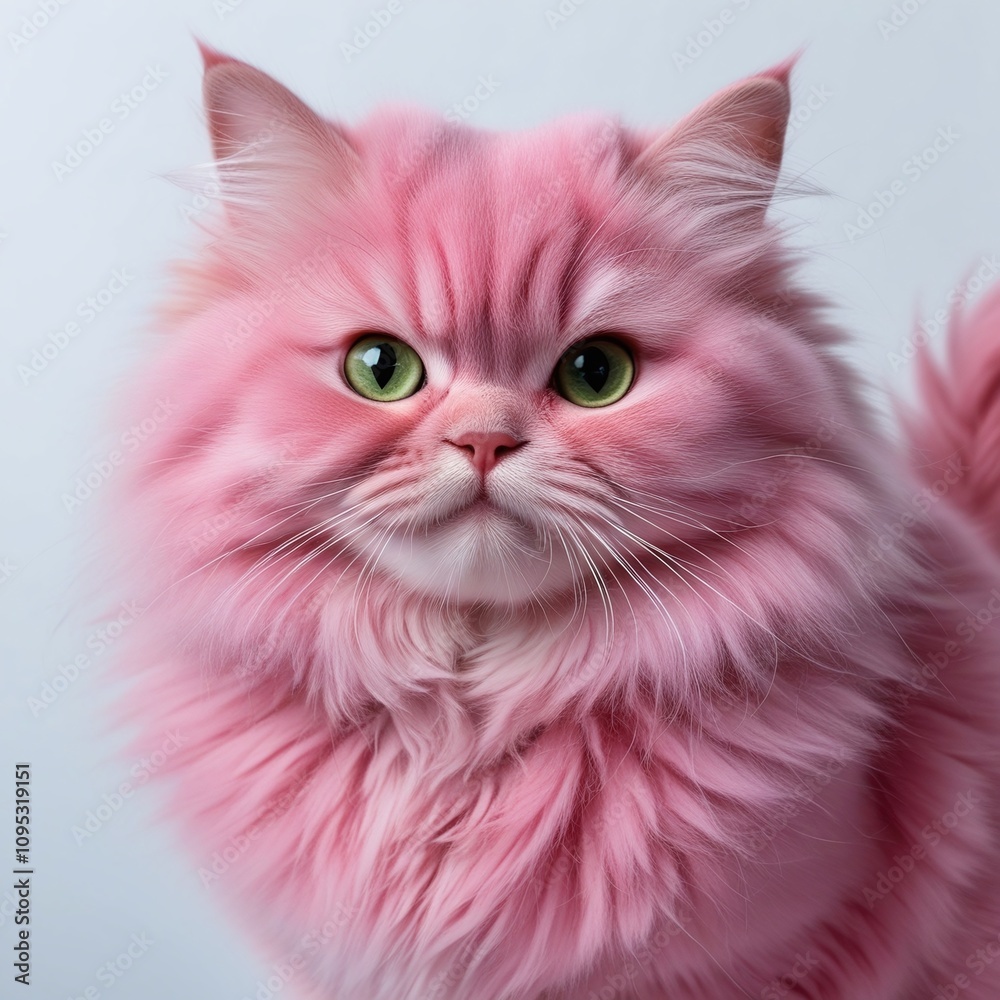 Fototapeta premium A pink cat with striking green eyes. Generative AI