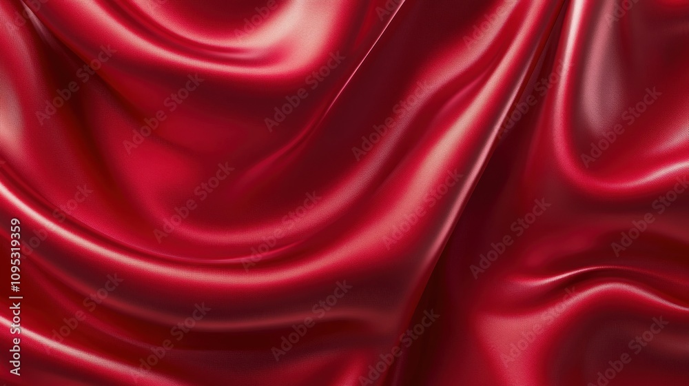 Fototapeta premium Close-up of rich, flowing red satin fabric, showcasing its luxurious texture and sheen.