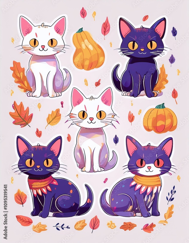 Colorful cartoon cats in playful poses. Generative AI Colorful cartoon cats in playful poses. Generative AI