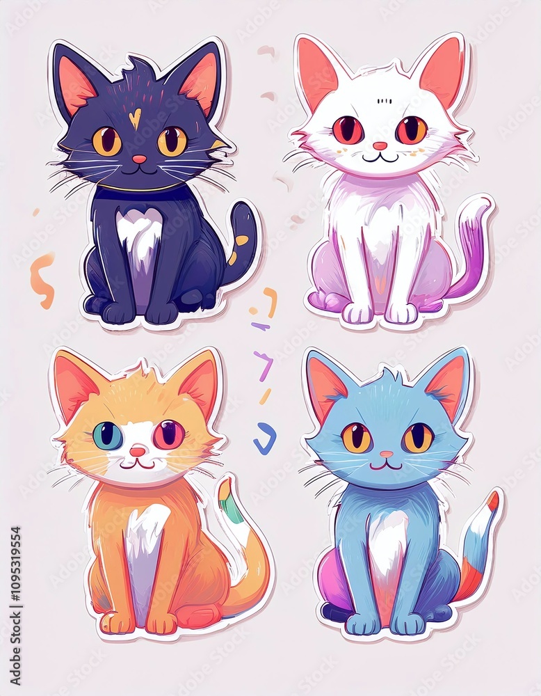 Obraz premium Colorful cartoon cats in playful poses. Generative AI