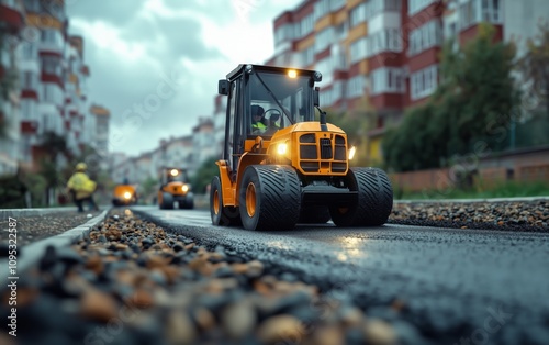 Urban Road Construction in Progress: Modern Machinery at Work