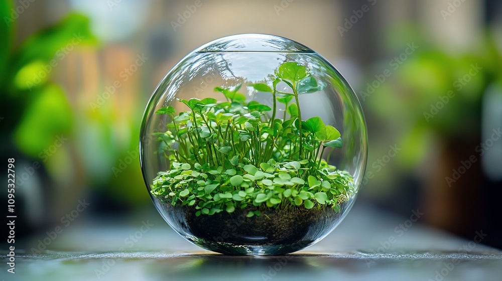 Miniature garden in a glass sphere. Miniature garden in a glass sphere.