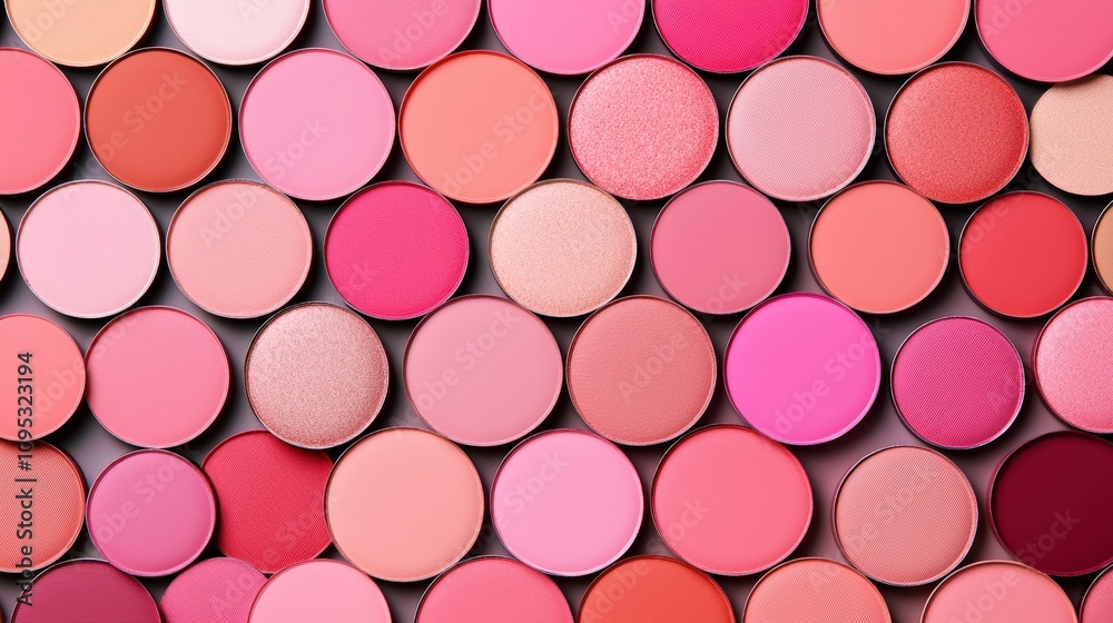 A vibrant array of blush shades in circular containers arranged aesthetically. A vibrant array of blush shades in circular containers arranged aesthetically.