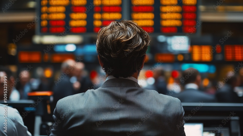 Man Observing Stock Market Data Display Man Observing Stock Market Data Display