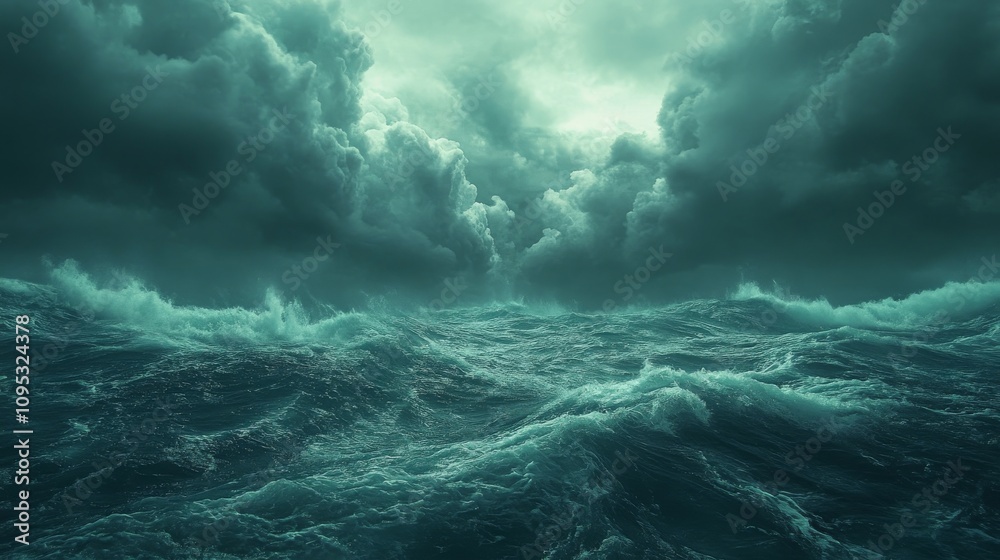 Dark Stormy Ocean Waves Under Gloomy Clouds Dark Stormy Ocean Waves Under Gloomy Clouds