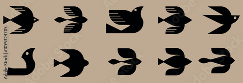 Mid-century Retro Bird Icons set