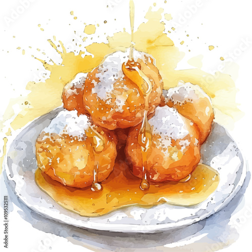 A watercolor painting of Zeppole, isolated on a white background. Zeppole vector.