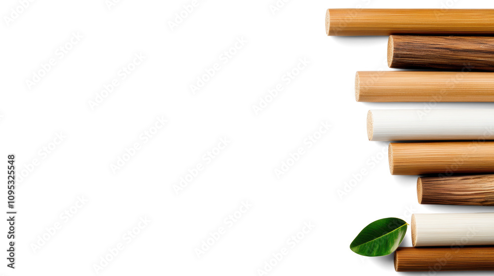 Fototapeta premium Bamboo Stalks and Leaf on Transparent Background