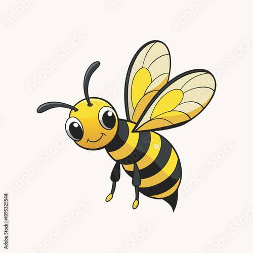 A black and yellow bee with a large body and wings cartoon vector