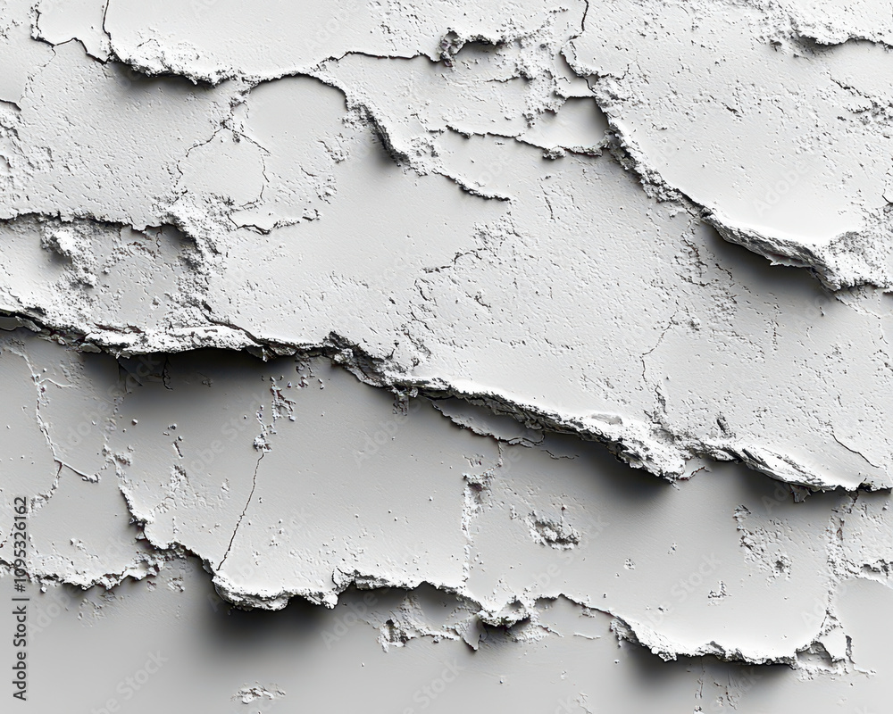 Textured Abstract Close-Up of Cracked White Paint on Rough Surface Background