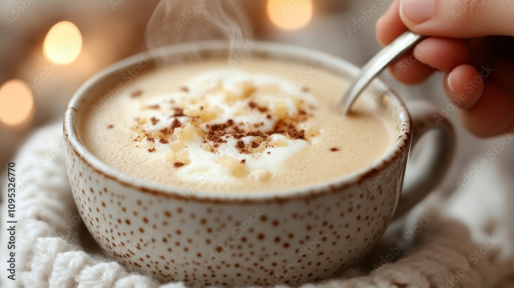 Steaming coffee with whipped cream and chocolate shavings in a cozy setting. Steaming coffee with whipped cream and chocolate shavings in a cozy setting.