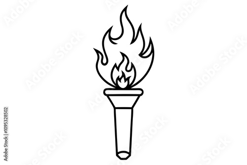 Burning Torch Icon, Flame, Fire, Light, Symbol, Illustration, Graphic, Design, White, Background