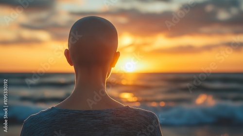 Wallpaper Mural Bald girl looks at the sea and sun, fight against cancer Torontodigital.ca