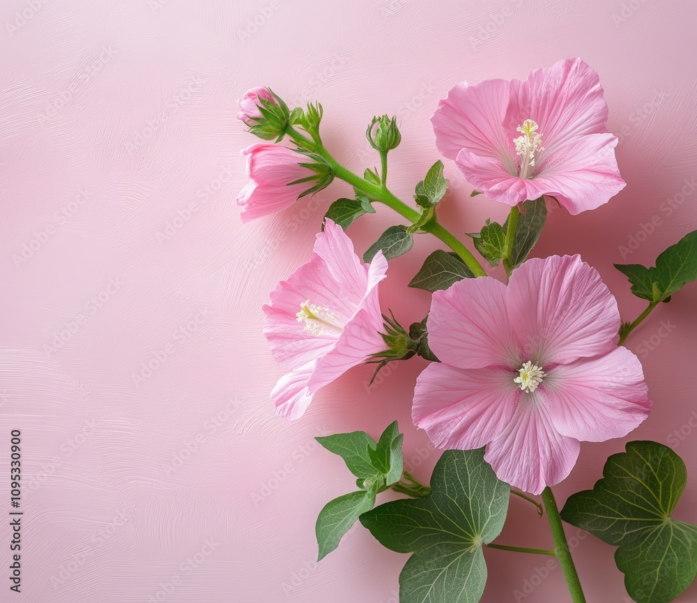 Obraz premium fresh spring pink flowers against pink background. Minimal floral concept