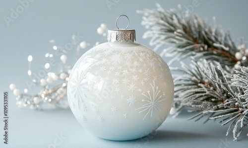 A white ornament with snowflakes on it