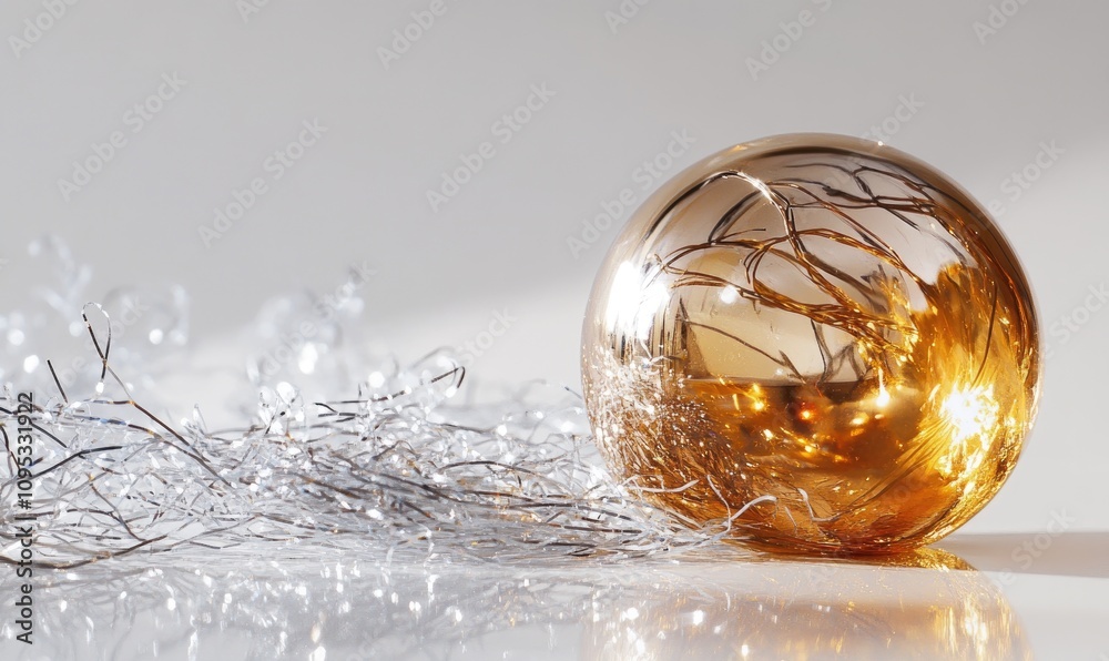 A gold and silver ball with a silver wire around it A gold and silver ball with a silver wire around it