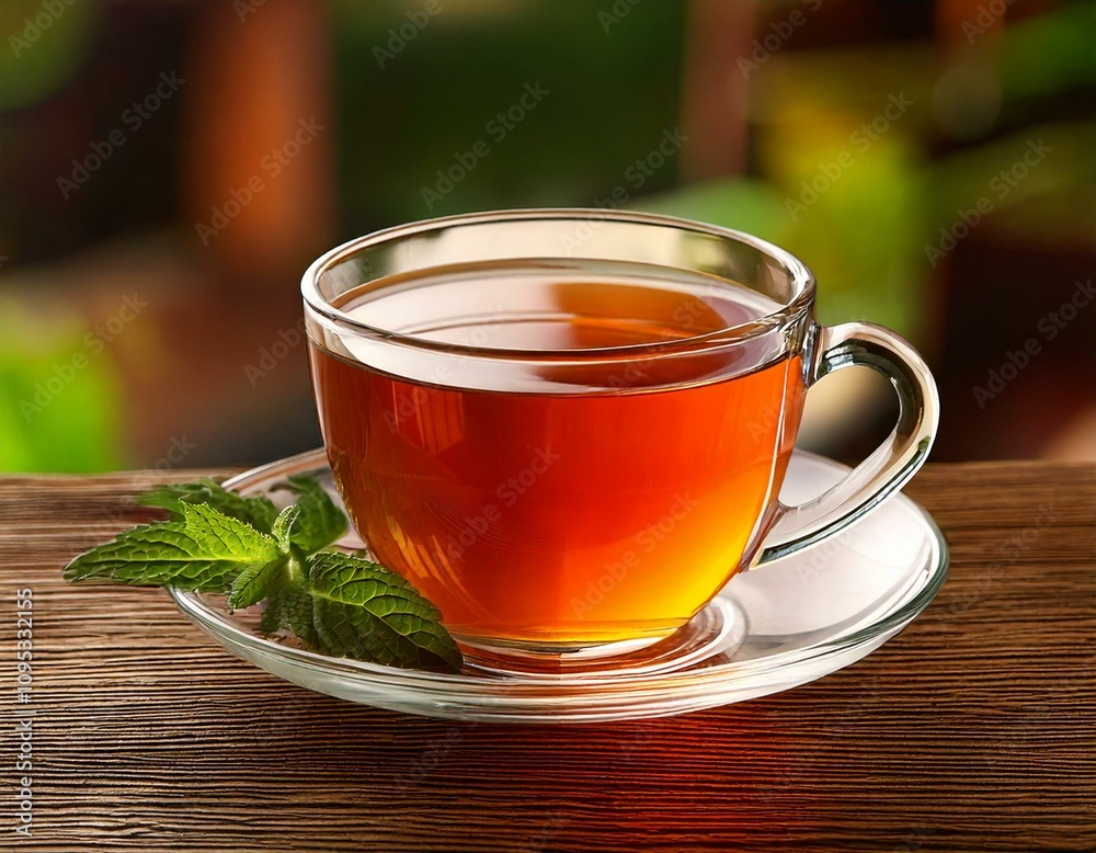 Primer plano de un té o una infusión en una taza de cristal. Primer plano de un té o una infusión en una taza de cristal.