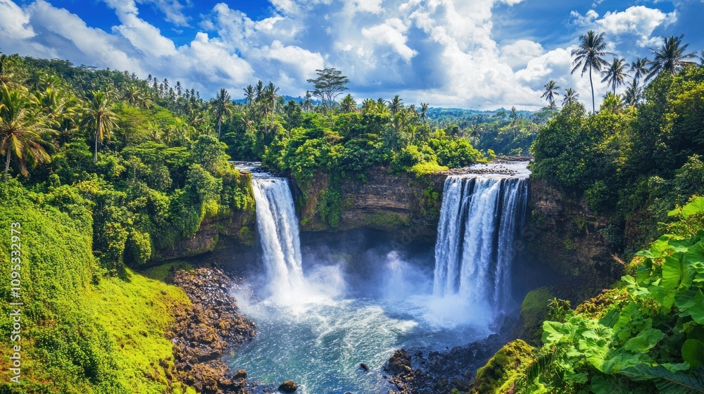 Fototapeta premium Majestic Tropical Waterfall in Lush Paradise